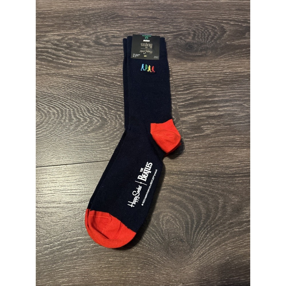Happy Socks Crew Long‎ Men's Cotton THE BEATLES Size 8-12 NAVY Brand New
